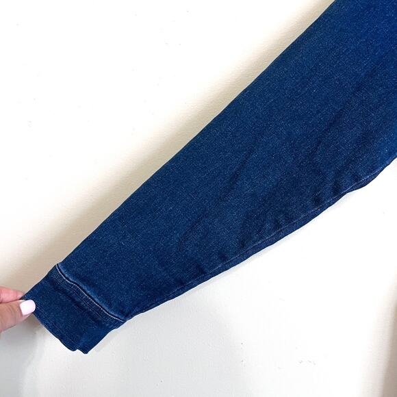 Vintage 90s Cat Lady Denim Shirt Dress Size M Blue Jean Embroidered Stretch Fun - Picture 3 of 9